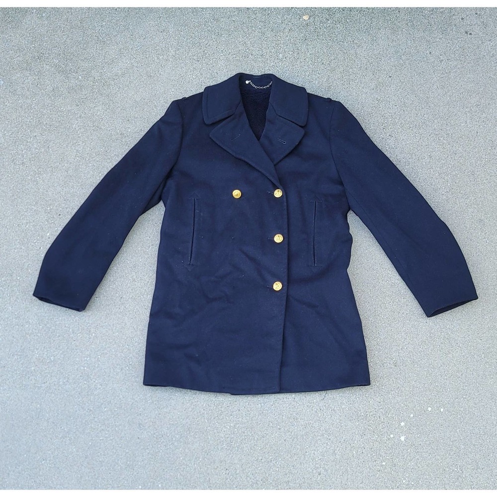 Vtg US Naval Academy Double-Breasted Wool Pea Coat Gold Buttons